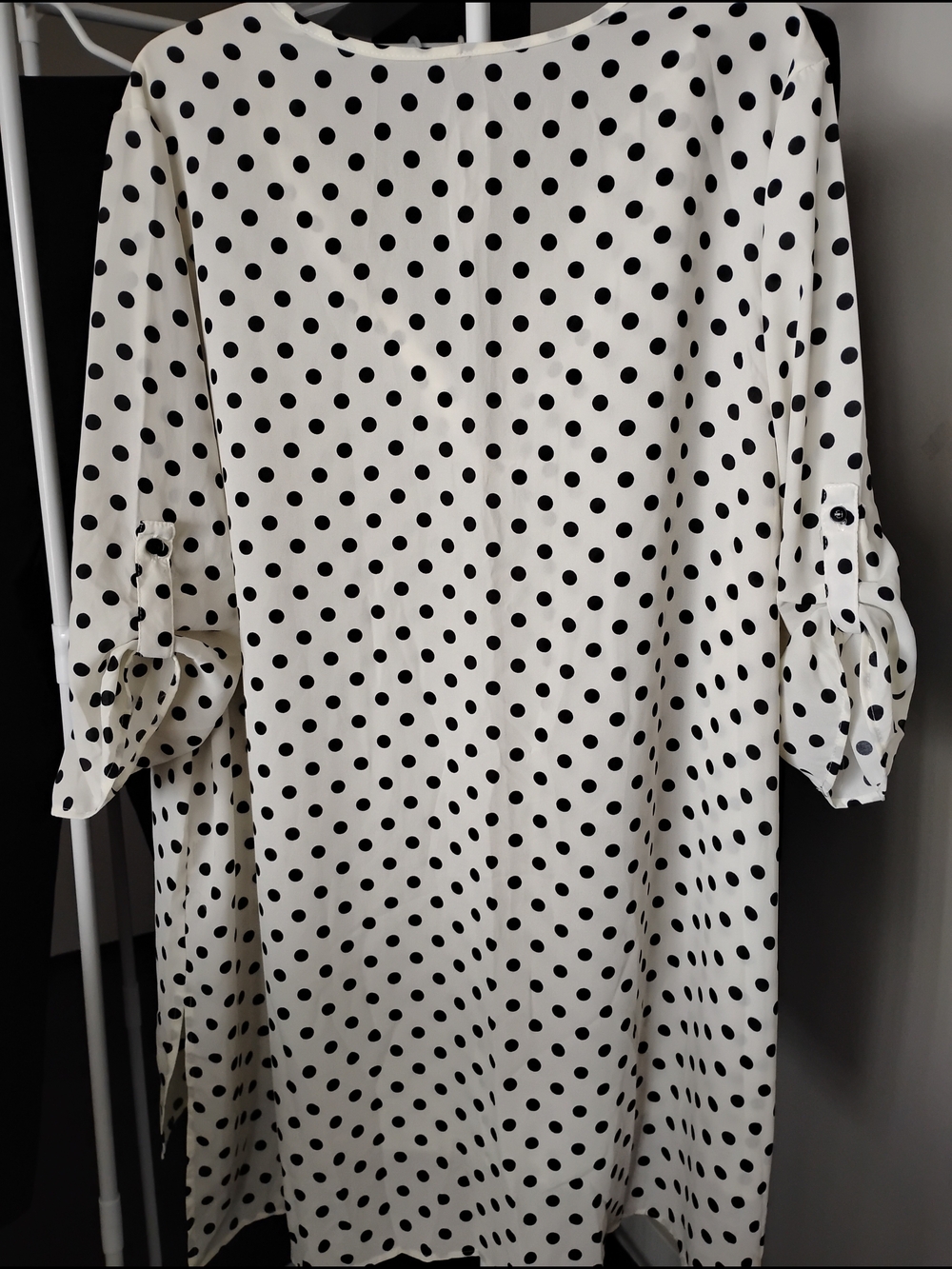 Penningtons Women White/ Black Split Neck Apricot Polka Dot 3/4 Sleeve Tunic Top - Picture 4 of 7